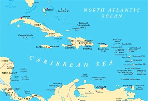 mappa delle destinazioni subacquee Caraibi
