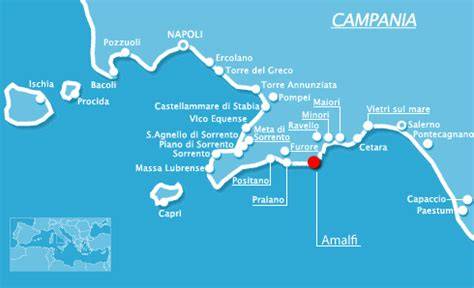 mappa delle coste di Sorrento, Capri e Amalfi