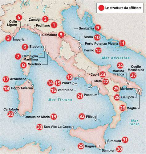 mappa delle destinazioni subacquee in Italia