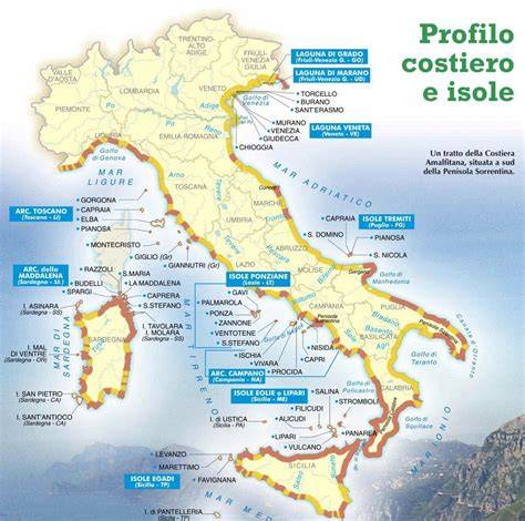 mappa delle isole e coste italiane legate al surf