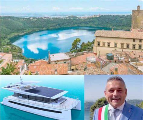 catamarano solare su lago infografica