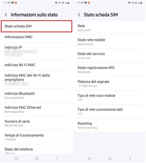 scheda stato rete e sim
